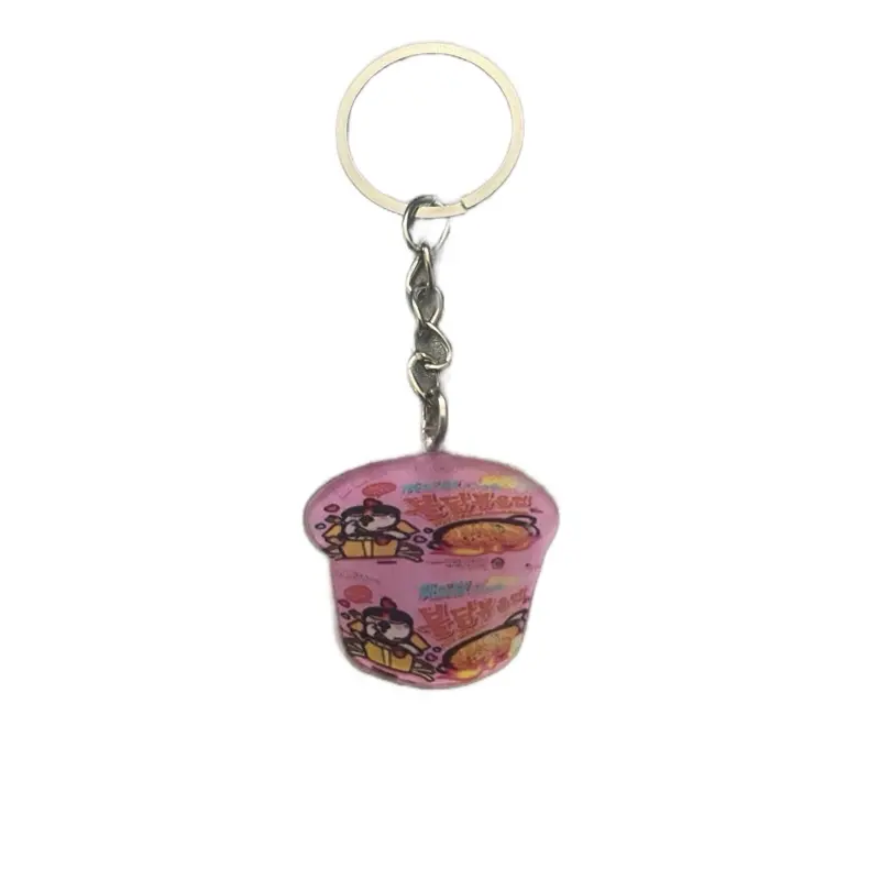Buddock Ramen Keychain - Pink Decorative Design with Character Illustrations on Circular Shape