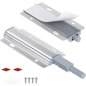 Push Open Door Latch, 2 Pack Magnetic Cabinet Push Open Latch, Touch Latches Push Latch for Hidden Doors Closure Silver Push Release Press Out Cabinet Catches Hardware