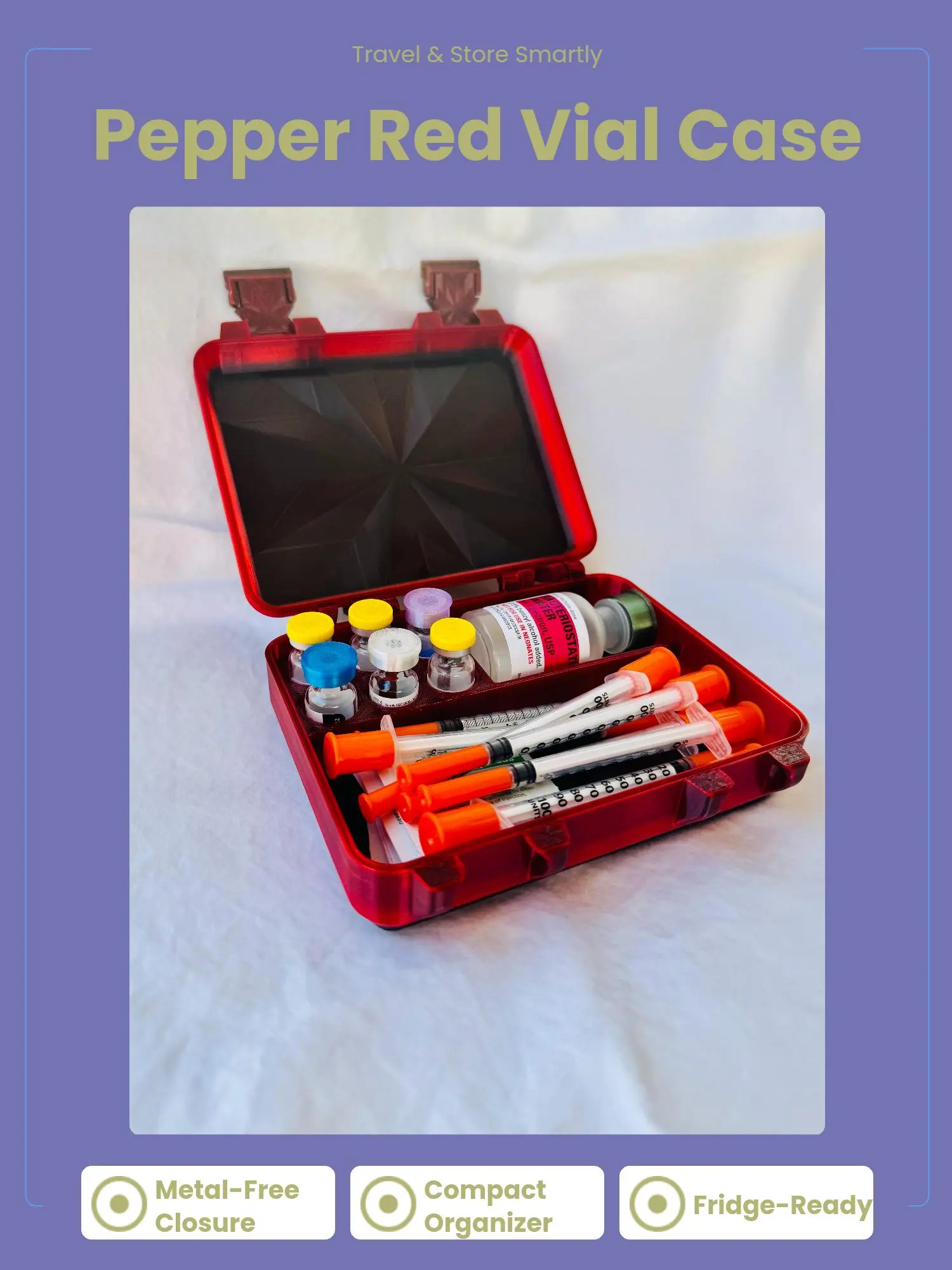 bac water fridge Metal-Free Organiser Case - Travel Size Vial Holder, Syringe + Wipe Hold, Travel & Ready Medication Storage Box with Included Caps, Clean & Durable B12-10000:100 Ml Had another appointment with Performance