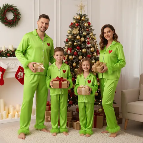 REDWOON Daddy Mommy and Me Pajamas Christmas Family Matching Sleepwear Long Sleeve Lapel V Neck Button Down Tops and Elastic Waist Pants Loungewear