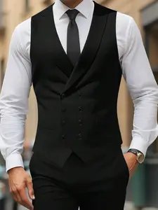 Men's Solid V Neck Suit Vest, Slim Business Formaldehyded Casual Comfy Breathable Suit Vest for Work Office, Men's Clothes for Summer, Menswear