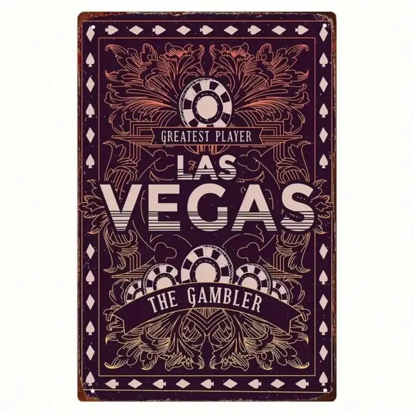 Vintage Las Vegas Gambler Aluminum Sign Ornate Casino Wall Art Game Room Man Cave Decor for Casino Enthusiasts Statement Piece