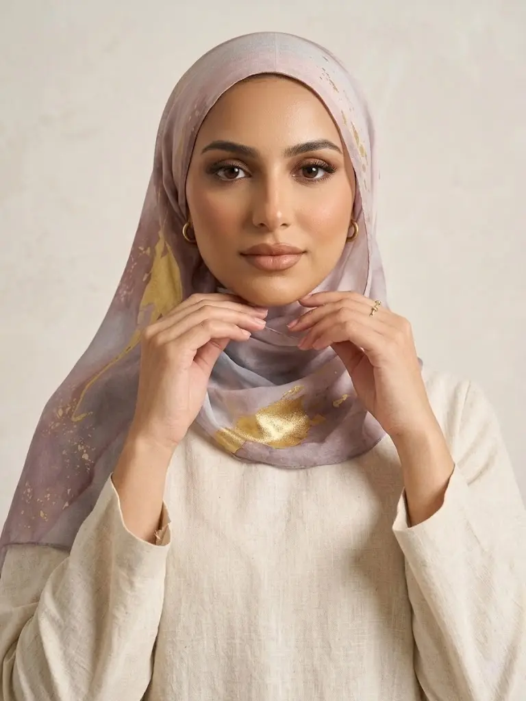 Women's Chiffon Headscarf with Elegant Marble Gradient Print, Lightweight Breathable Casual Shawl for Ramadan and Eid, Women's Fashion, Watercolor