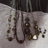 4pcs Vintage Tiger's Eye Pendant Necklace Set, Star Charm Braided Cord Chain, Layered Clavicle Necklaces, Unisex Jewelry, Party Accessories, Gift for Her