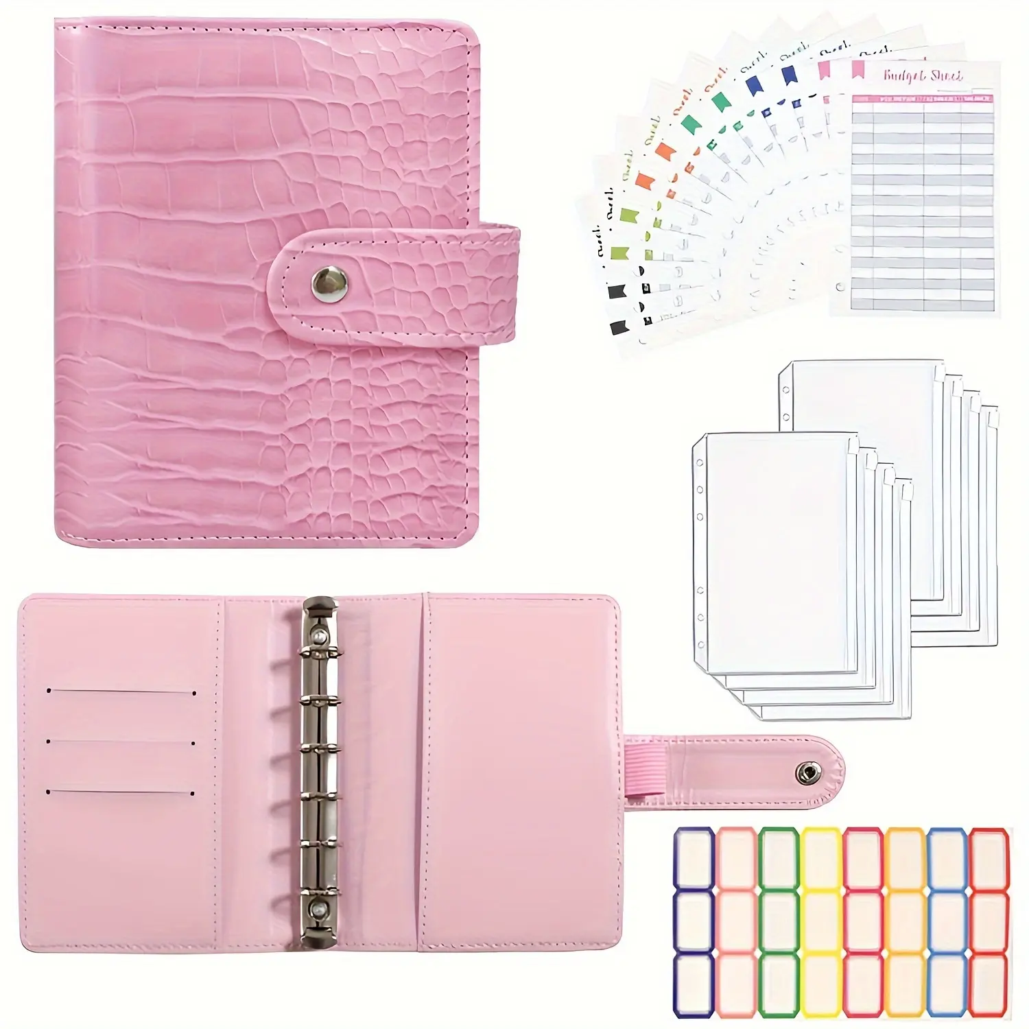 A7 Alligator Budget Binder with Zipped Envelopes - Cash Filled Envelope System, Mini Money Storage Bag, with Pockets, Paper and Stickers, Office Organizer, Office Stationery Supplies, Budget Planners, Financial Planner