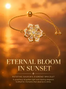 Rotatable Bauhinia Flower Fidget Bracelet for Women, 14K Gold Plated Cubic Zirconia Anxiety Relief Bangle, Adjustable Sliding Chain Stress Relief Jewelry, Hypoallergenic Dainty Bracelet for Daily Wear & Gifting