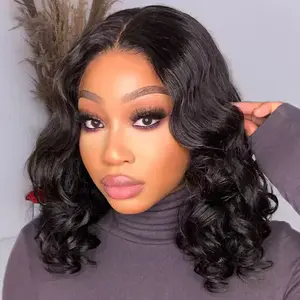 Bling Hair 13x6 Glueless Short Body Wave Wig Human Hair Pre Plucked 180% Density Brazilian Virgin Hair HD Transparent Lace Bob Wig Natural Hairline for Women summerwins