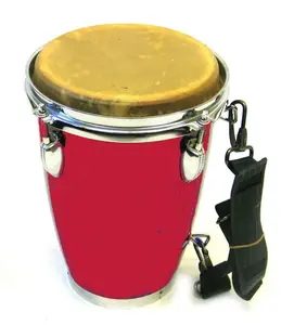 AFRICAN STYLE MINI CONGA DRUMS,RED COLOR, THICK COW HIDE, STEEL HARDWARE, WOODEN FRAME, SHOULDER STRAP & TUNING KEY