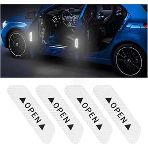 4PCS Reflective Car Door Warning Stickers Night Visibility Auto Safety Decals 3.6 Inch Anti Collision Protective Strip Universal for Truck SUV Van Silver