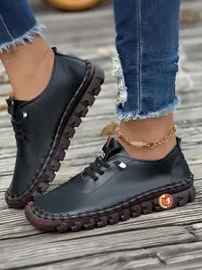 Women's Low-Top Soft Sole Lace-Up Casual Shoes, Breathable Comfortable Round Design, Fashionable All-Season Footwear