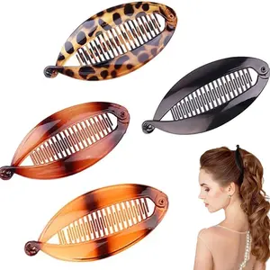 4 Piece Anti-Slip Banana Hair Clips, Suitable for Fine Soft Hairstyles, Women's Dual Comb Clips, Dense Daily and Wedding Style Accessories