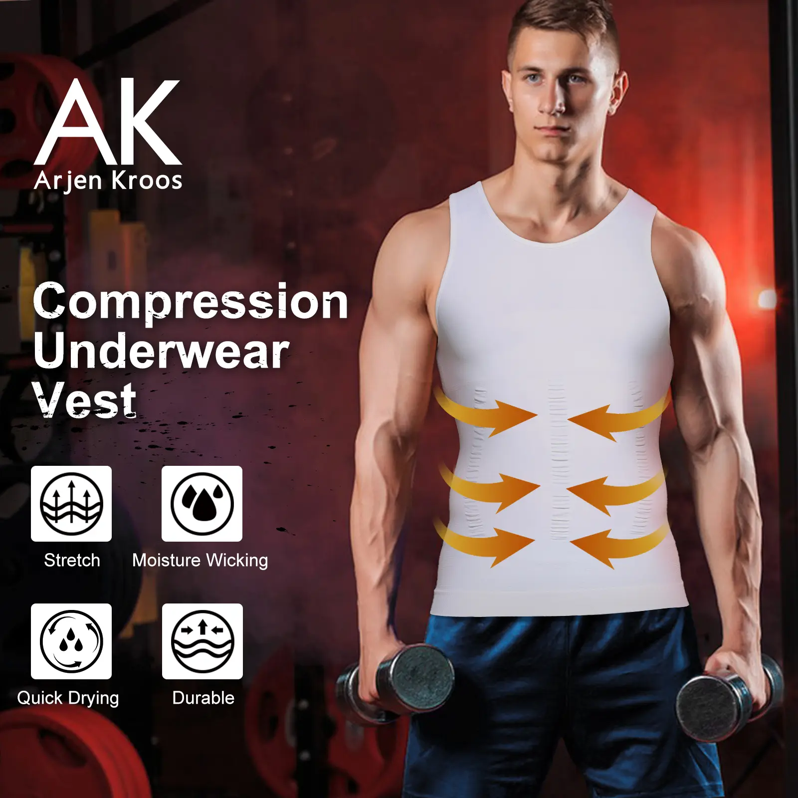 Arjen Kroos Men's Compression Undershirt - Fitted Tank Top for Chest & Waist Support, Stretch Base Layer for Daily & Gym