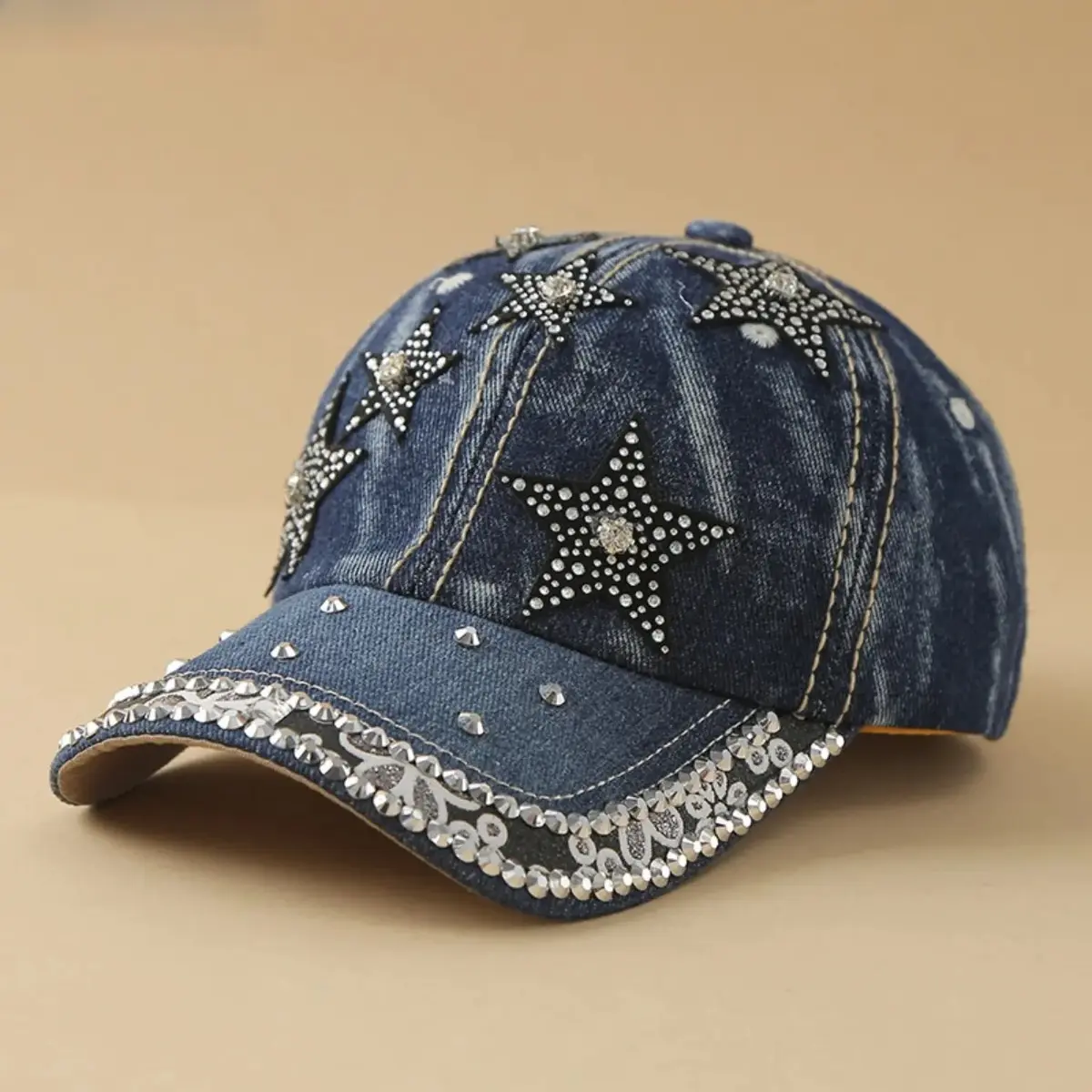 Pearl Denim Baseball Cap for Women – Rhinestone Fashion Sun Hat for Spring & Summer