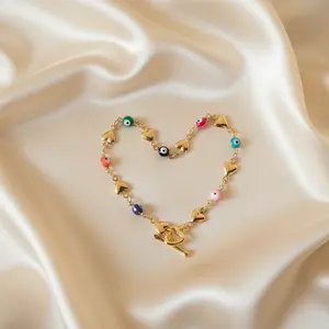 Evil Eye | 14k Gold Heart Rainbow Toggle Bracelet