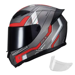 JQF Gear Full Face Helmet Black Motorcycle Motorbike Street Bike Racing Helmets for Adults WS-607 DOT Approved (Red Mecha, L)