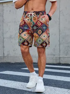 Men's Boho Aztec Print Shorts Elastic Waist Casual Summer Shorts for Menswear Tropical Style summervibes