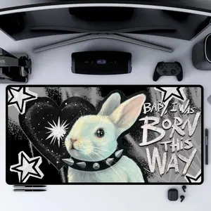 Dark Punk Bunny Mouse Pad Rebellius Rabbit Desk Mat Alternative Gaming Mousepad for Unique Desk Setup Rock Style Desk Decor Punk Gamer Mat