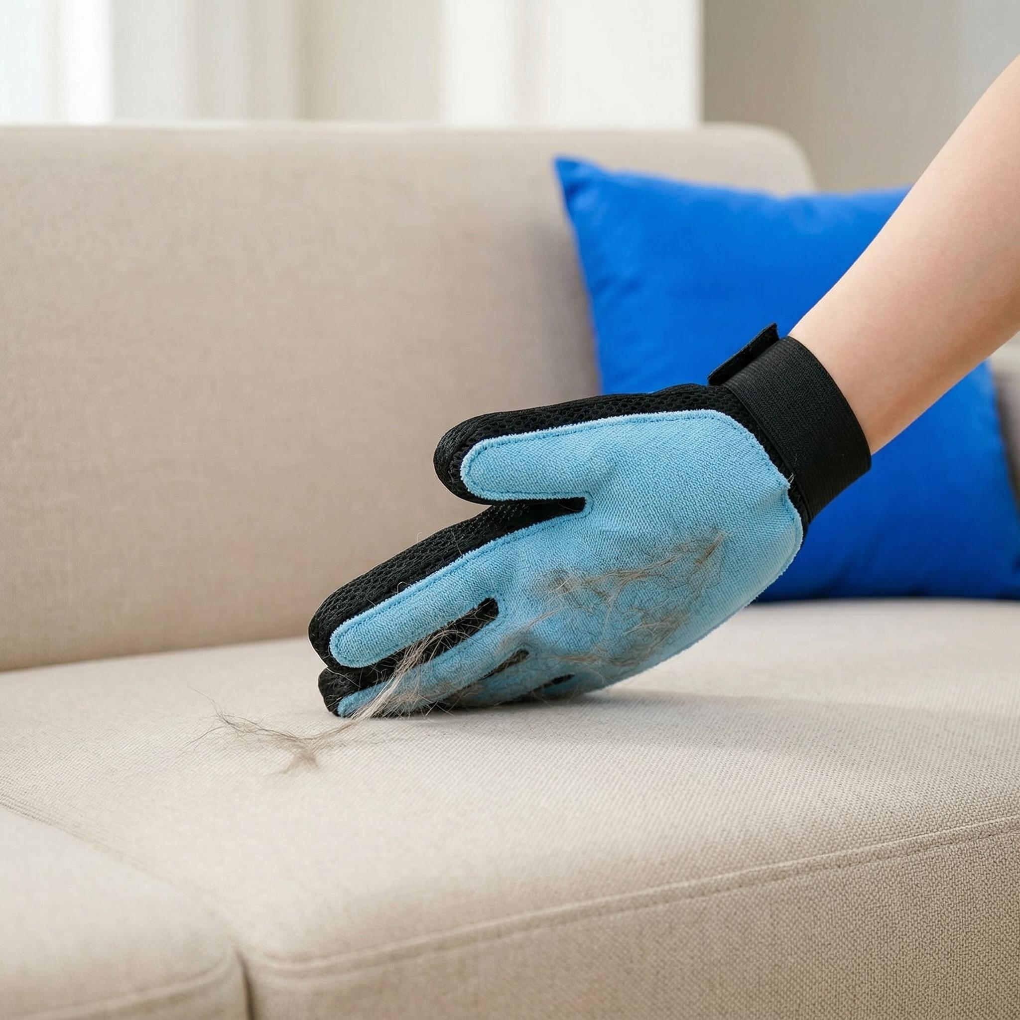 Pet Hair Removal Glove for Dogs & Cats, 2-in-1 Deshedding Brush & Massage Mitt - Grooming Gloves for Shedding Control, Bathing and Washing, Safe for Short/Long Hair Pets 2-Pack (Blue)