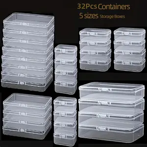32 sets of transparent plastic storage boxes in 5 sizes, with dust-proof cover design, covered transparent plastic storage box, covered transparent plastic box, transparent storage box, plastic storage tube, seed storage box, kitchen storage box