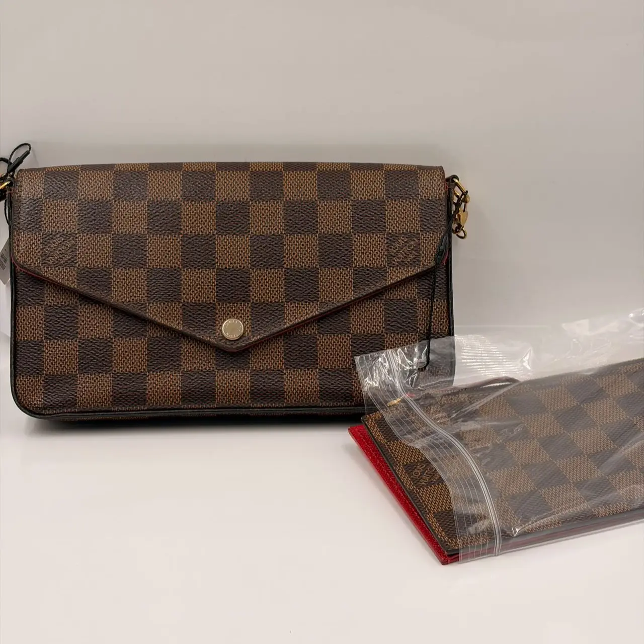 Pre-owned Louis Vuitton coated canvas Shoulder Bags Pochette Felicie Damier Ebene [BF 12Z] KY02689