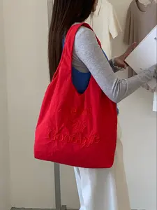 Letter Embroidered Canvas Bag 2026 New, Large Capacity, Versatile, Simple, Lightweight, Single Shoulder Shopping Bag