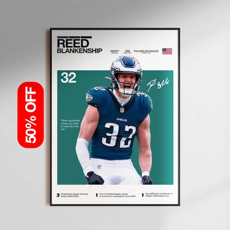[Unframed Poster] Reed Blankenship Poster, Philadelphia Eagles Safety Wall Art, NFL Defensive Star Print, Football , Eagles Fan Decor
