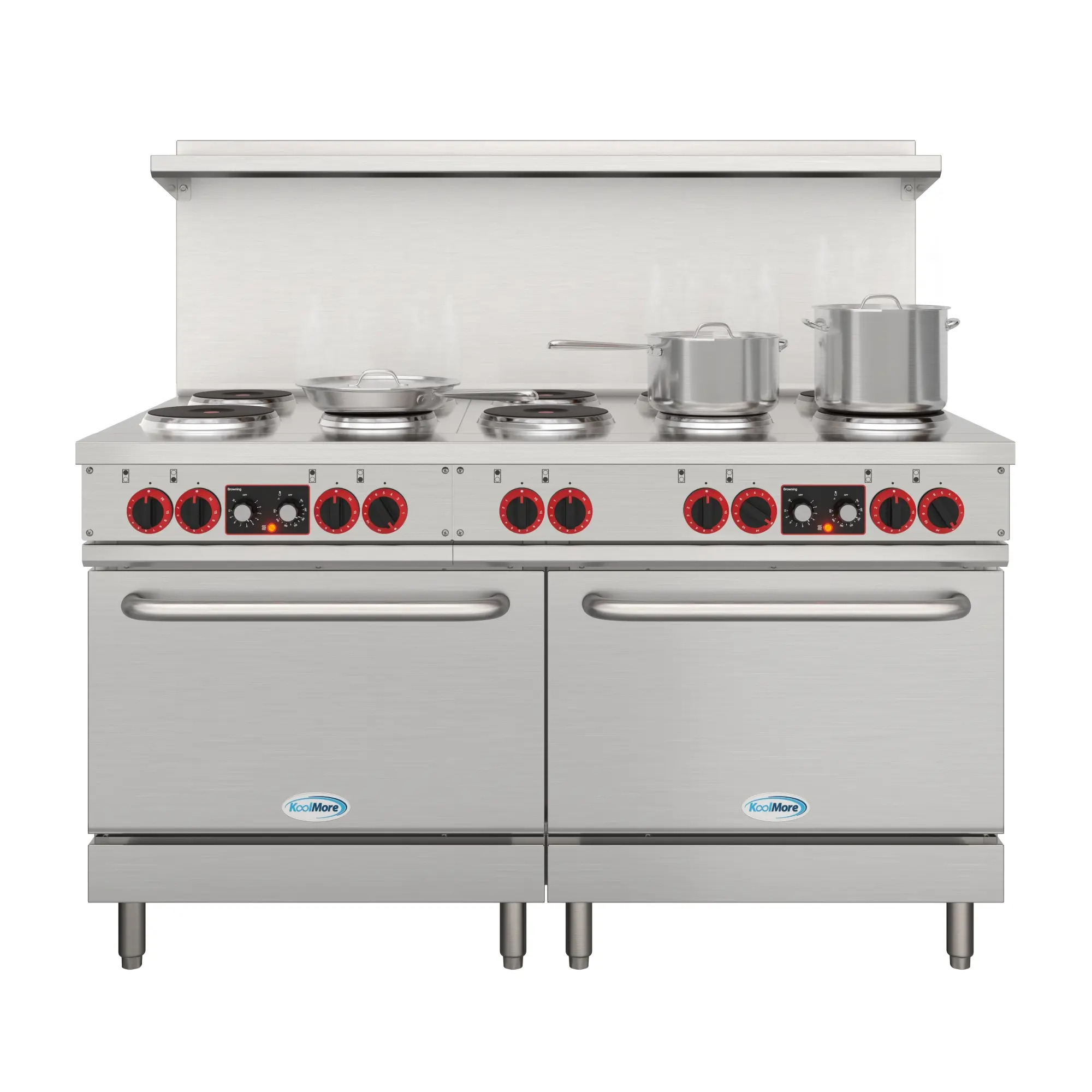60 In. Commercial Electric Range with 10 Burners and 2 Standard Electric Ovens in Stainless Steel - 208V 3 Phase