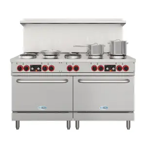 60 In. Commercial Electric Range with 10 Burners and 2 Standard Electric Ovens in Stainless Steel - 208V 3 Phase