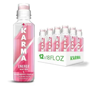 Karma Energy Drink – 12 Pack, Raspberry Peach Caffeinated Water with Cognizin Nootropics, Vitamins & Immune Support, Low Calorie
