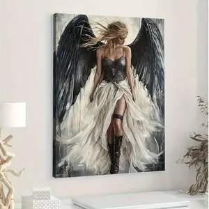 Framed Abstract Canvas Painting With Inner Frame, An angel with huge wings, Living Room Bedroom Canvas  Light Luxury Living Room Background Wall Painting Studio Hallway Art Hanging Painting,Idea decor canva prints bathroom humor decor urban wall art art