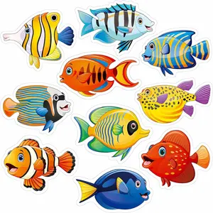 50 PCS Tropical Fish Cutouts Double-Sided Printing Sea Animal Cut-Outs Bulletin Board Classroom Decoration in 10 Designs Ocean Themed Party Supplies for Kids Teacher Student