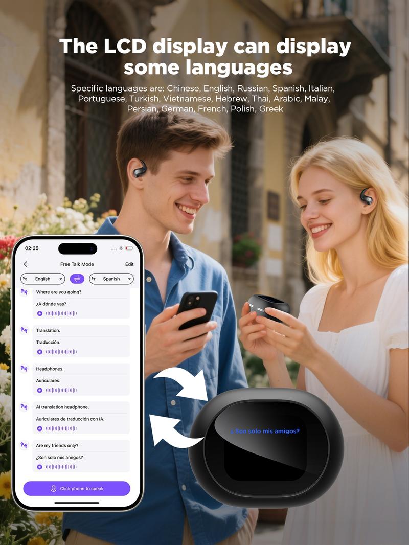 MINISO MS188 Open Ear Earphones Wireless 134 Languages AI Translation Bluetooth Smart Earbuds with LCD Screen Charging Case APP Chargeable Black