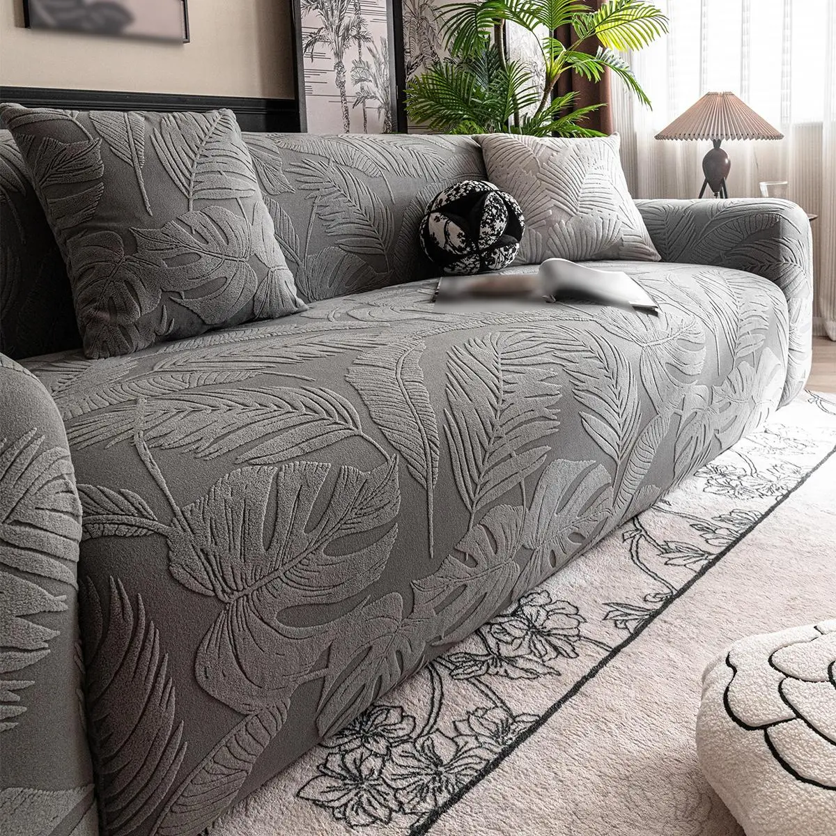 Jacquard Pattern Sofa Cover, 1 Count Non-slip Sofa Slipcover with Pillowcase, Sofa Protector for Home Living Room, Home Decor Supplies, Sofa Accessori