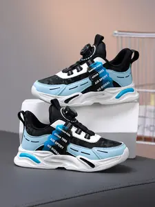 Low-Top Sports Shoes, Athletic Shoes, Boys' Lightweight Running Shoes, Sporty Sneaker, Rotating Buckle Design, PU Leather, Breathable Inner Lining, All Seasons