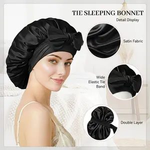 Satin Bonnet Silk Bonnet for Sleeping Silk Sleep Cap Double Layer Hair Bonnet with Elastic Tie Band for Curly Hair Night Cap