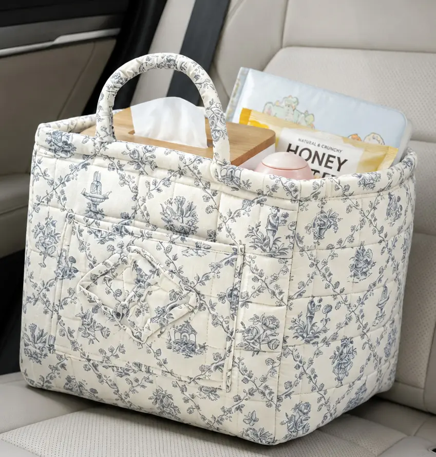 Large-capacity washable multi-functional foldable blue floral storage basket, foldable storage basket,easy to clean and reusable, durable and not prone to tearing, suitable as a laundry basket, for daily use or as a car storage basket. For ladies only.