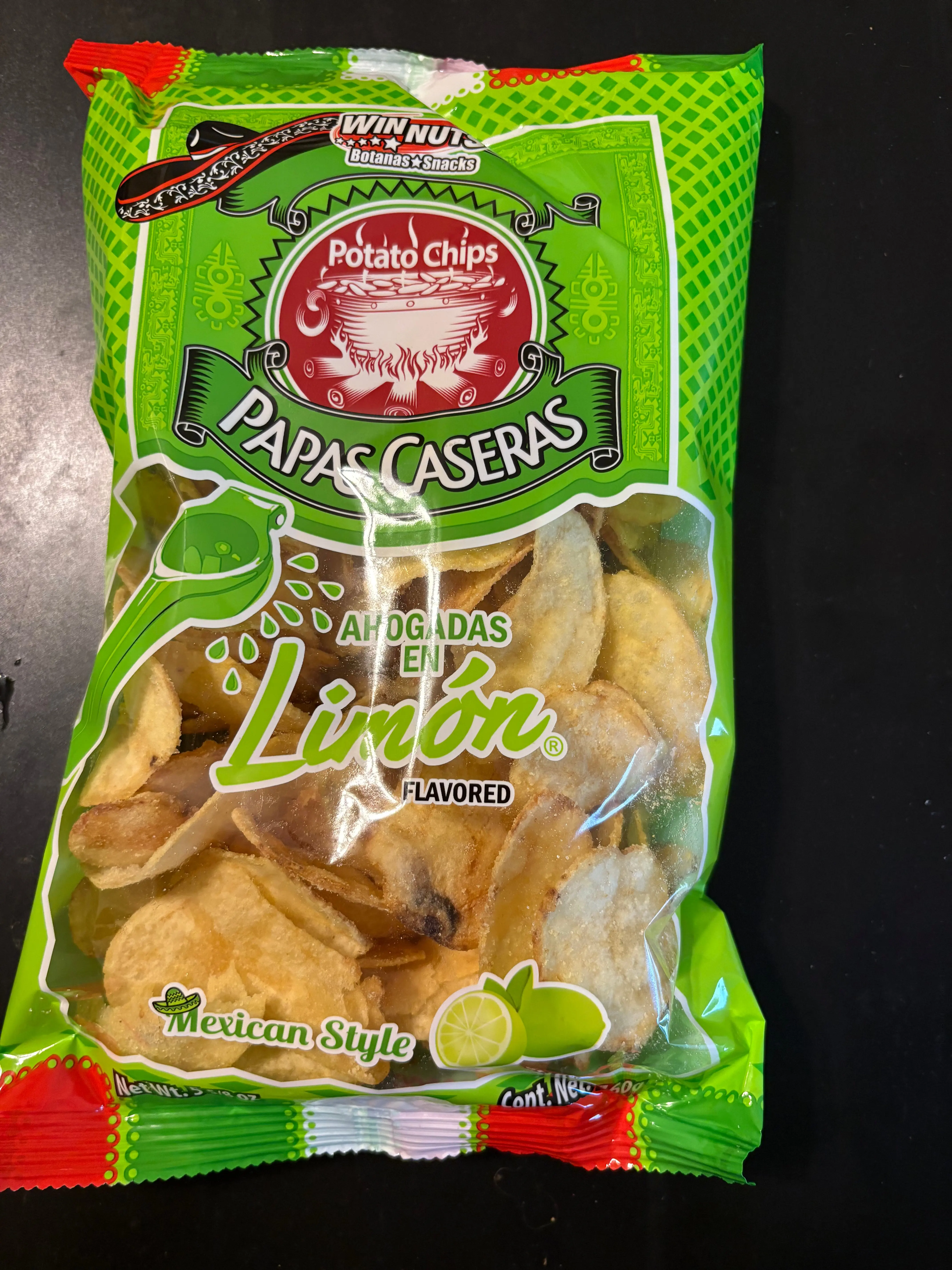 Win Nuts Papas Caseras Mexican Style Potato Chips Lemon