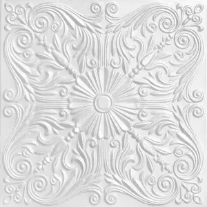 A La Maison Ceilings Spanish Silver 20 in x 20 in Decorative Styrofoam Glue-up Ceiling Tiles - #R139 - (Pack of 8) / 21.6 sqft
