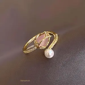Stylish Tulip Bud Adjustable Ring, Minimalist Floral Finger Jewelry, Trendy Fashion Accessories for Teenagers Daily Casual Wear