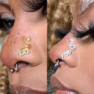 Bliss Non-Pierced Nose Cuff Jewelry - Elegant Swirl Design with Crystal Accents for Stylish Ear Piercings