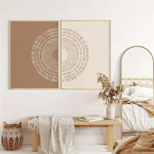 Boho Abstract Wheel Canvas Art Set, Wooden Frame Wall Decor, Hanging Wall Art, Modern Home Decoration, Mdf Material, Ideal Gift for Bohemian Lovers