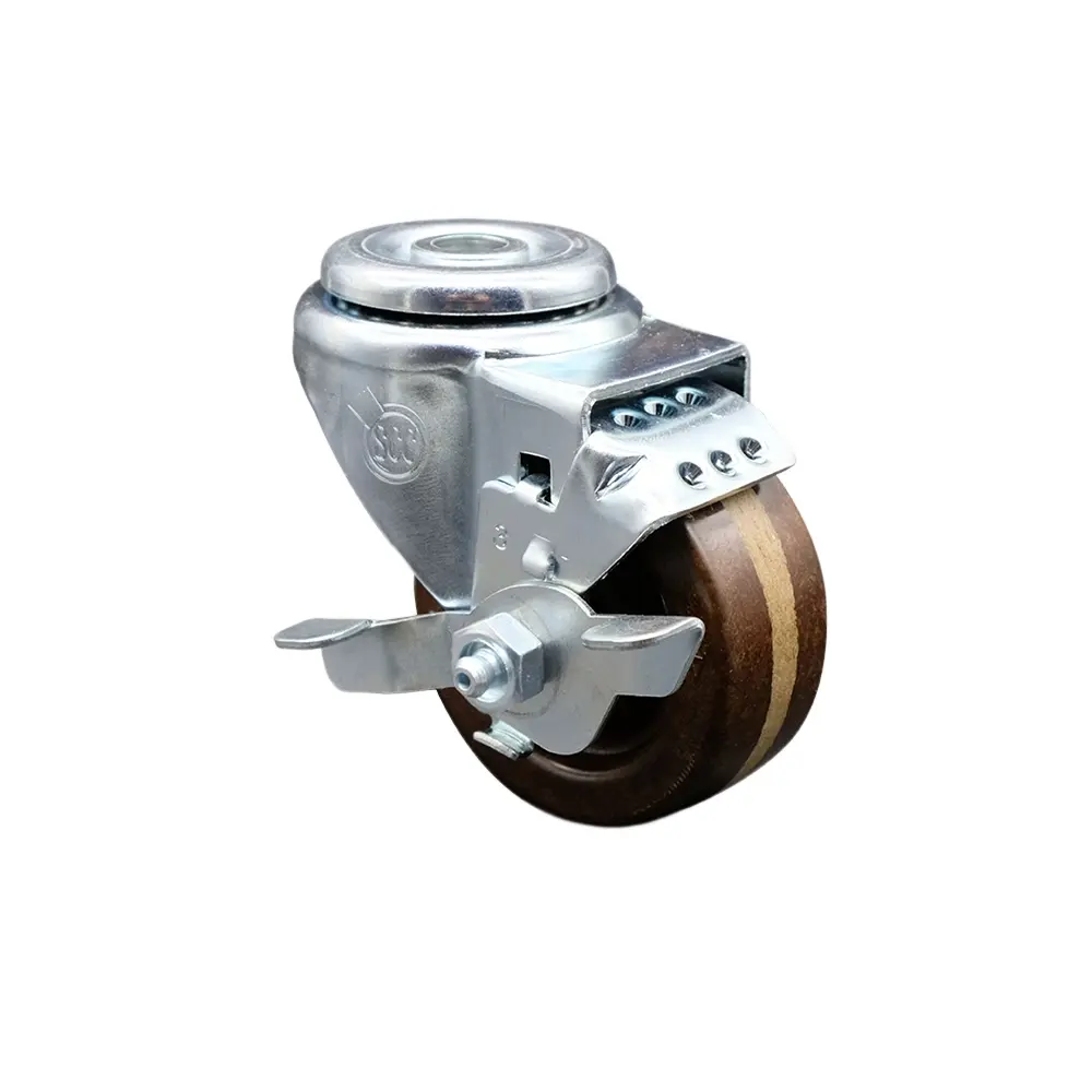 Service Caster SCC-BH20S314-PHRHT-TLB High Temperature Phenolic Swivel Bolt Hole Caster with Roller Bearing, 3x1.25 in. Brown Wheel, Top Locking Brake, 300 lbs Capacity for Bakery Carts, Equipment & Shop Projects, Combination Seal/Thrust Retainer Washers