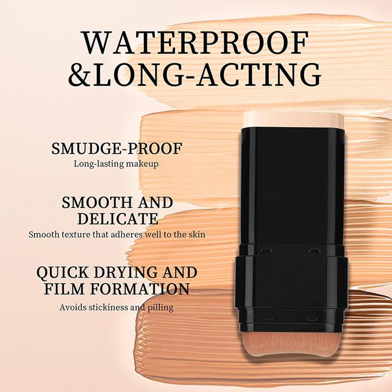 Luminous Dual-Ended Concealer Foundation Stick with Built-in Brushes  24H Long-Lasting Waterproof Sweatproof One-Swipe Even Flawless Base Clear Radiant Skin Foundation Stick