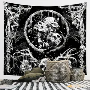 Gothic Skull Pattern Tapestry Wall Art, Wall Hanging Blanket for Home Party Decoration, Wall Decor for Home Living Room &  Bedroom & Dormitory