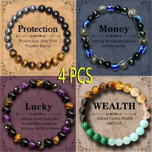 Buy 1 get 3 free,4 Pcs Exquisite Bohemian Beaded Bracelet,Tiger Eye Stone Bracelet Attracts Wealth,Tranquility Prosperity And Abundance Bracelet,Birthday Dainty Gifts Bracelet