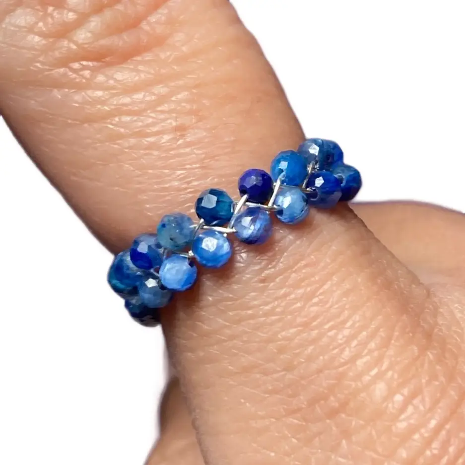 Adjustable Size Dainty Crystal Chain Bead Rings - Silvered Faceted Custom Crystal Ring