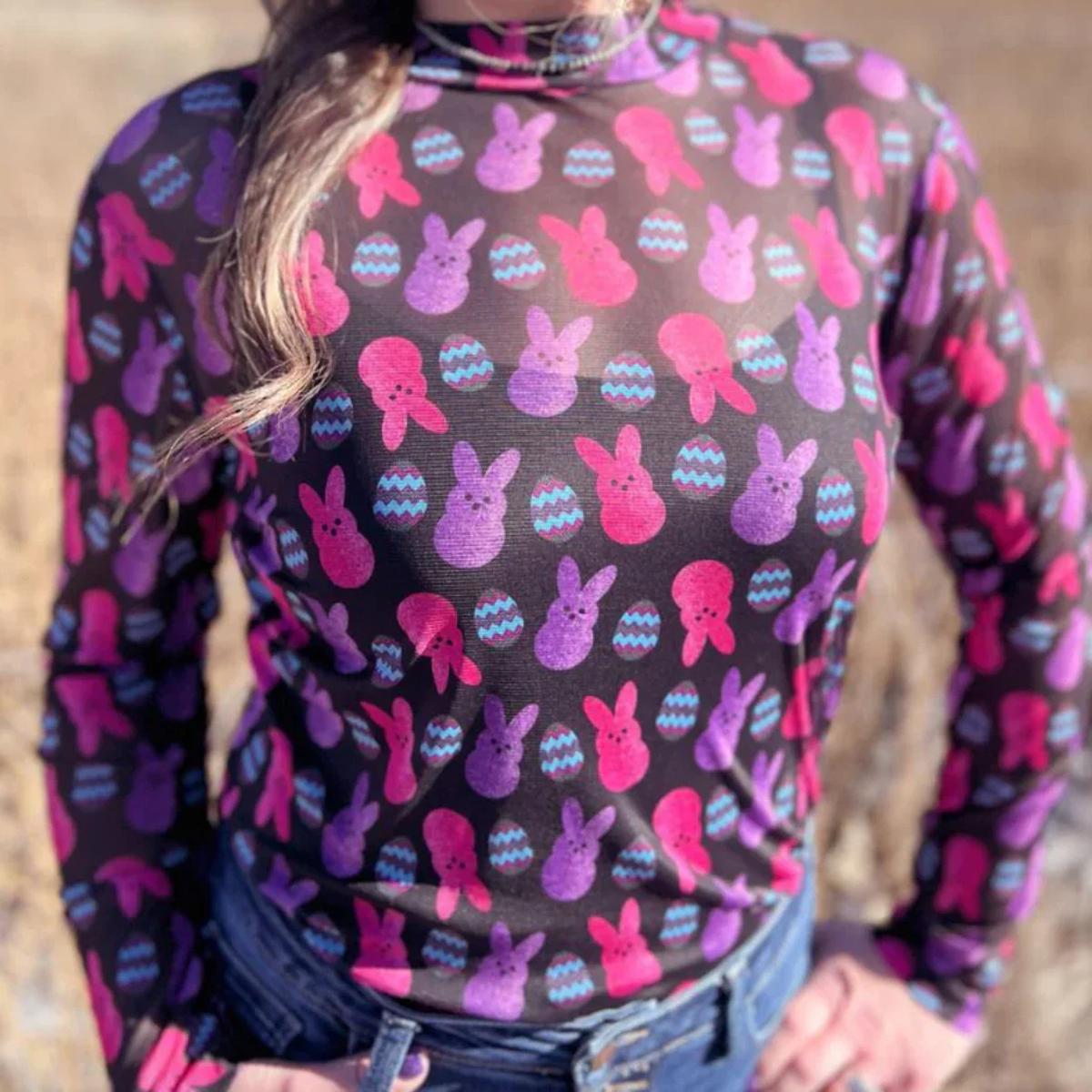 Znacicc Trendy Women's Classic Checkered Pattern Mesh Mock Neck Comfortable Winteroutfit Long Sleeve Top - Lightweight for Daily & Casual Wear