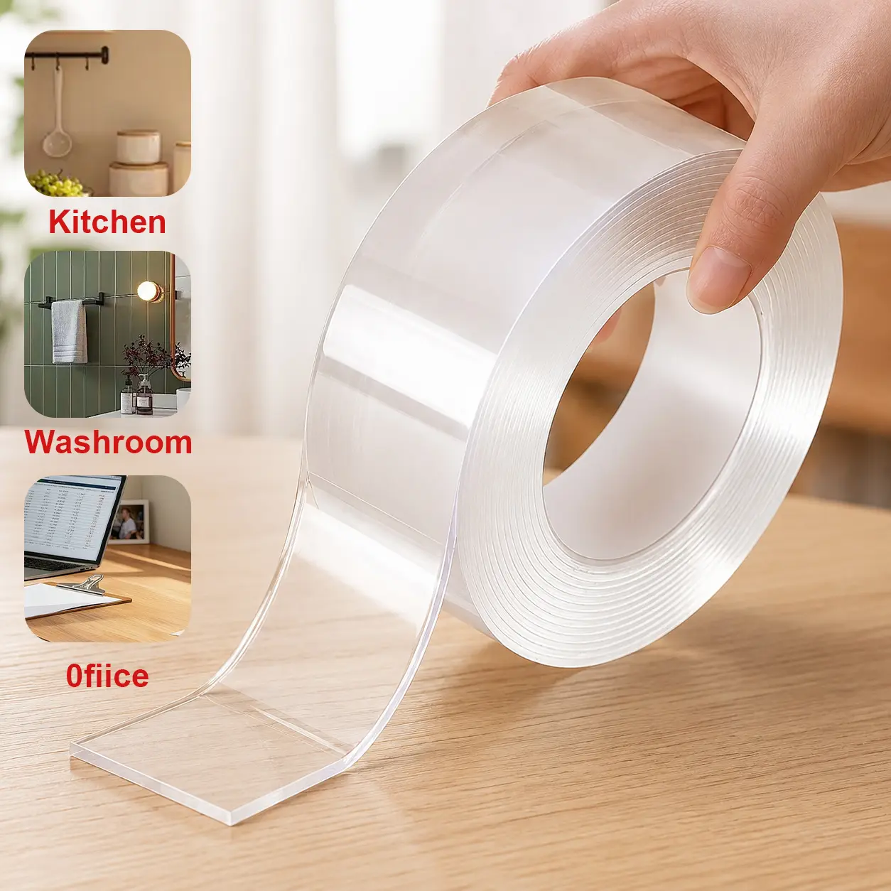 Strong Double Side Stick Transparent Nano Tape Washable Reusable Double-Sided Nano Tape Adhesive No Trace Paste Removable Glue Cleanable Household High Temperature & Solvent-Resistant for DIY & Home Decor
