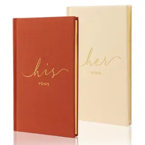 Wedding Vow Books With Gold Foil Lettering Hard Cover His and Hers Vow Books Canvas Linen Foil Embossed Wedding Ceremony Vow Books - A Beautiful Addition For The Wedding Day 56 Pages 5.9" X 3.9"