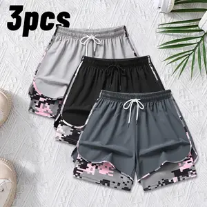 3-pack women’s casual athletic shorts with built-in liner, drawstring, elastic waistband—suitable for outdoor sports, fitness, running, and casual wear; women’s shorts, athletic shorts, womenswear